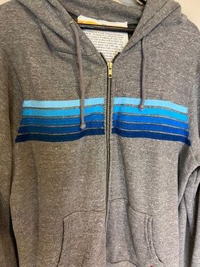 AVIATOR NATION - 5 STRIPE HOODIE - HEATHER GREY // BLUE - XL